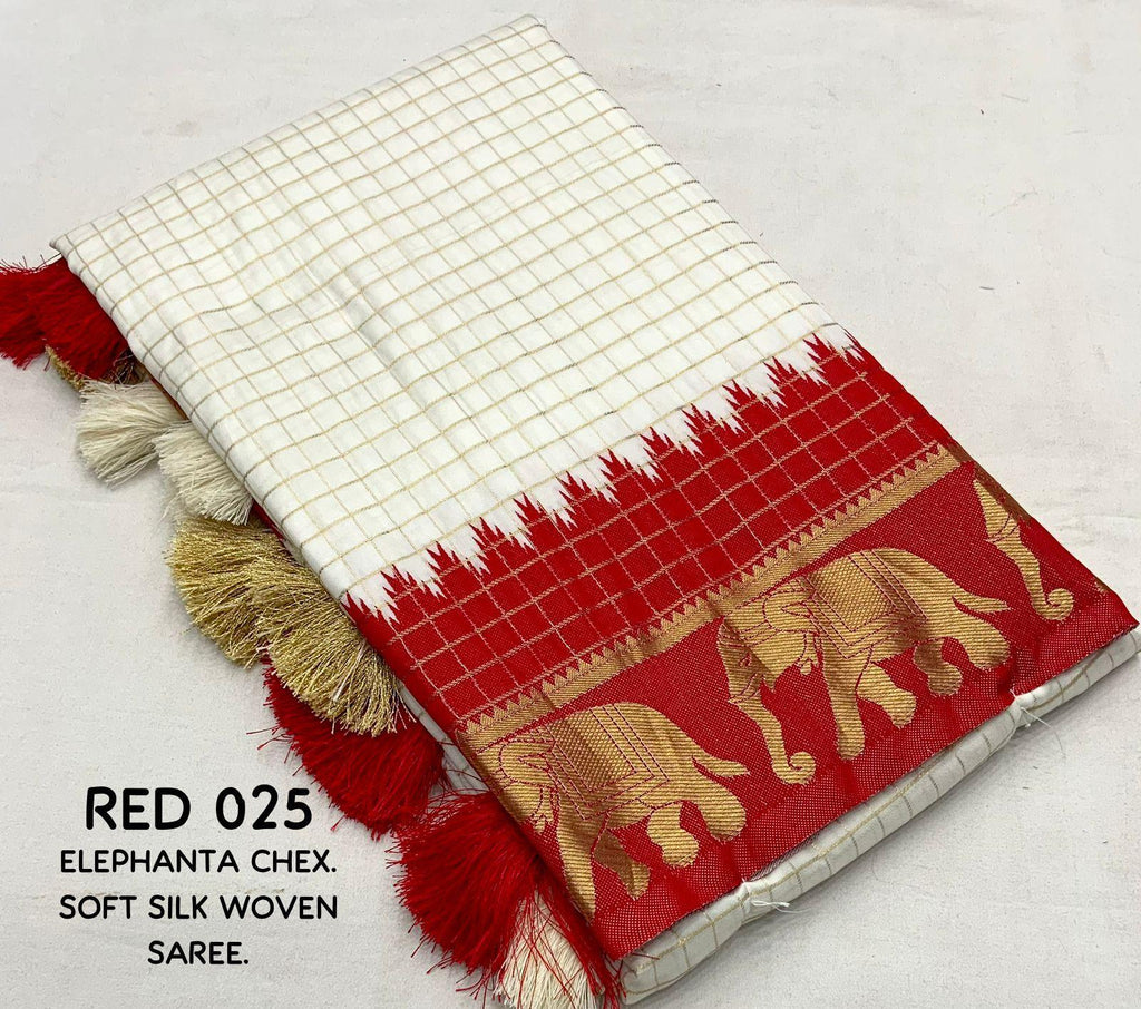 Red Silk Zari Woven Saree with Elephant Border and Rich Pallu