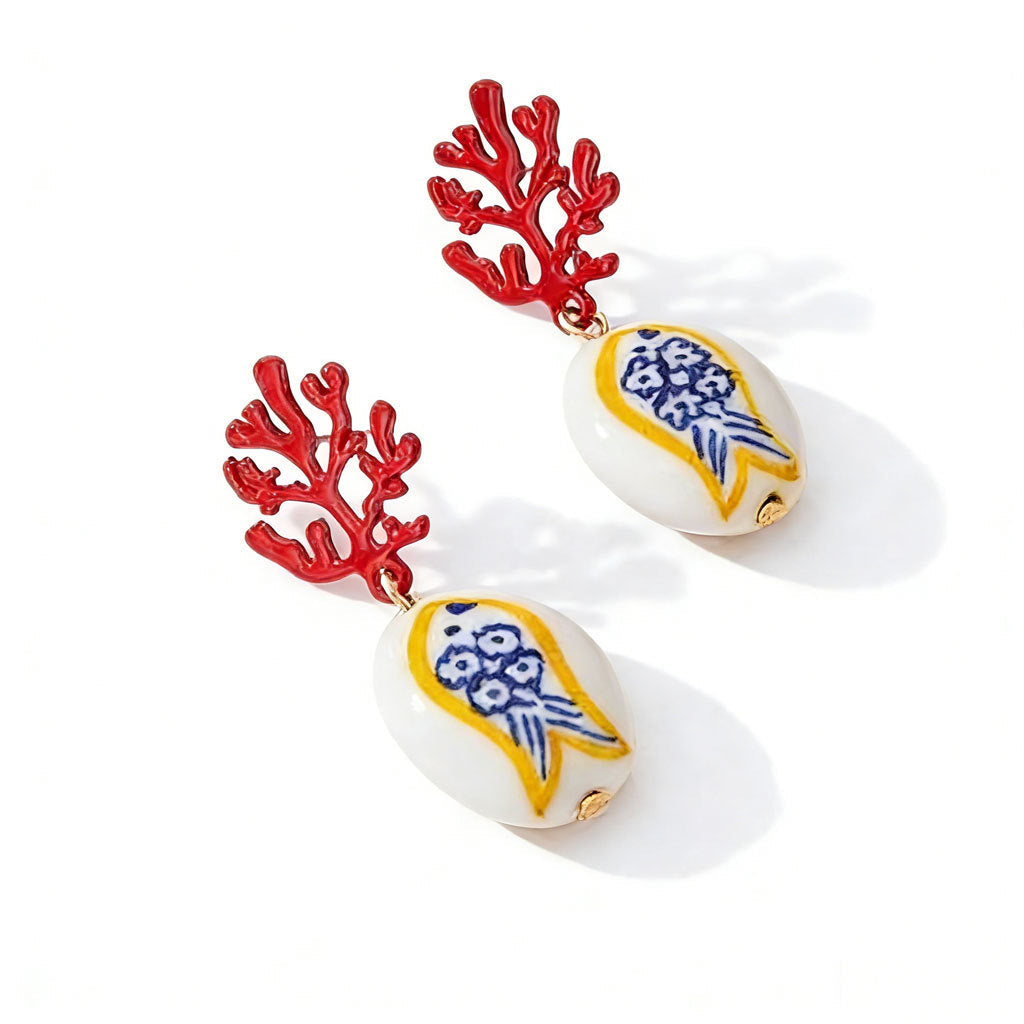Marine-style Ceramic Shrimp And Fish Earrings Fashionable
