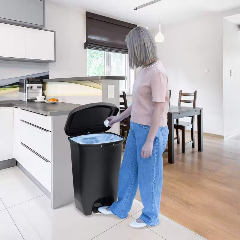 13-Gallon Kitchen Trash Can with Pedal and Bag Rings