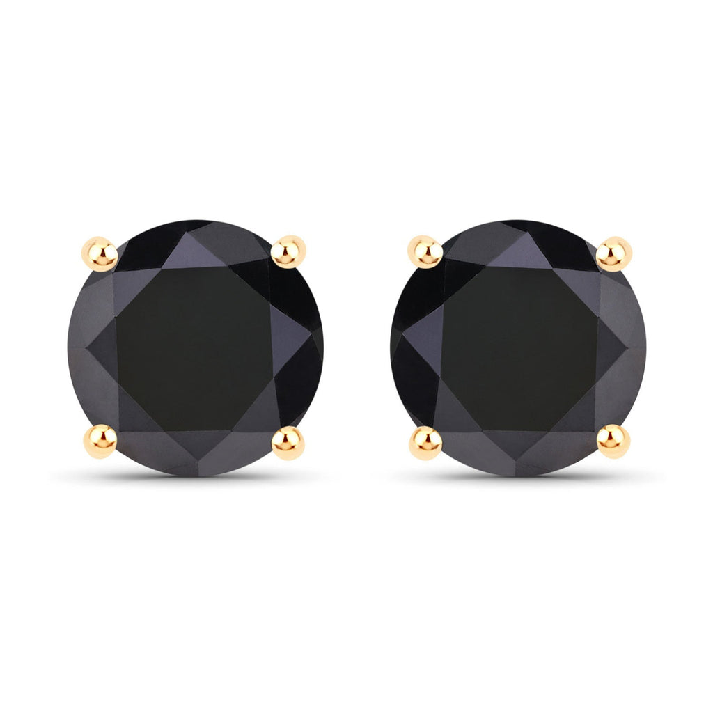 3.84 Carat Genuine Black Diamond 14K Yellow Gold Earrings