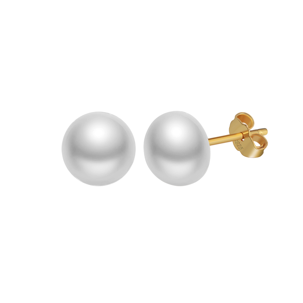 Classic White Pearl Stud Earrings in 925 Sterling Silver
