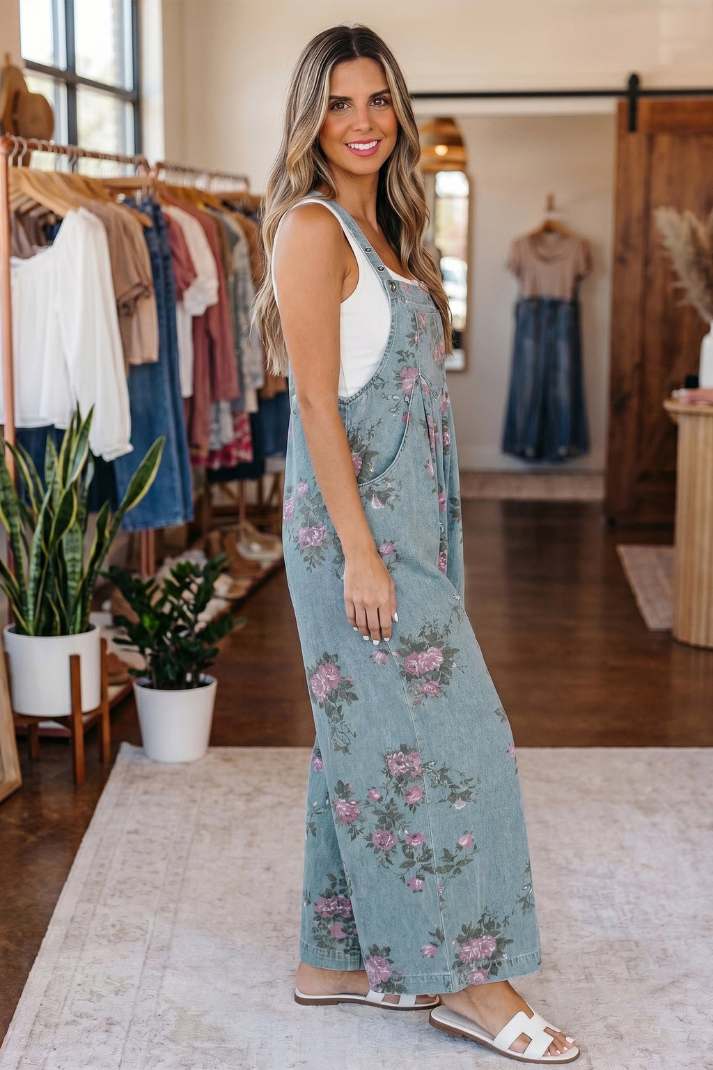 Floral Pleated High Waist Wide Leg Jumpsuit