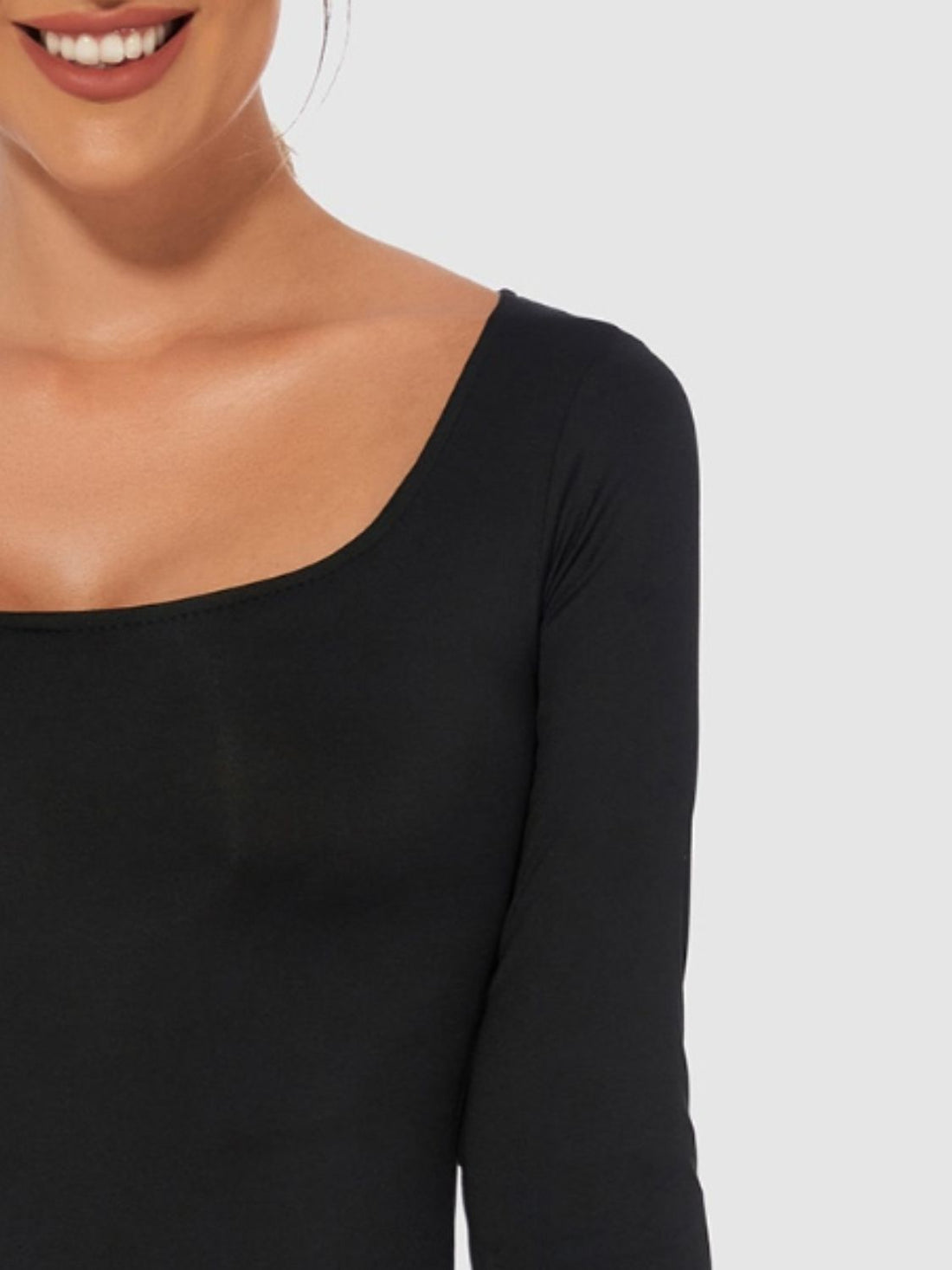 Women's White Long Sleeve Scoop Neck Basic Bodysuit - Image 6