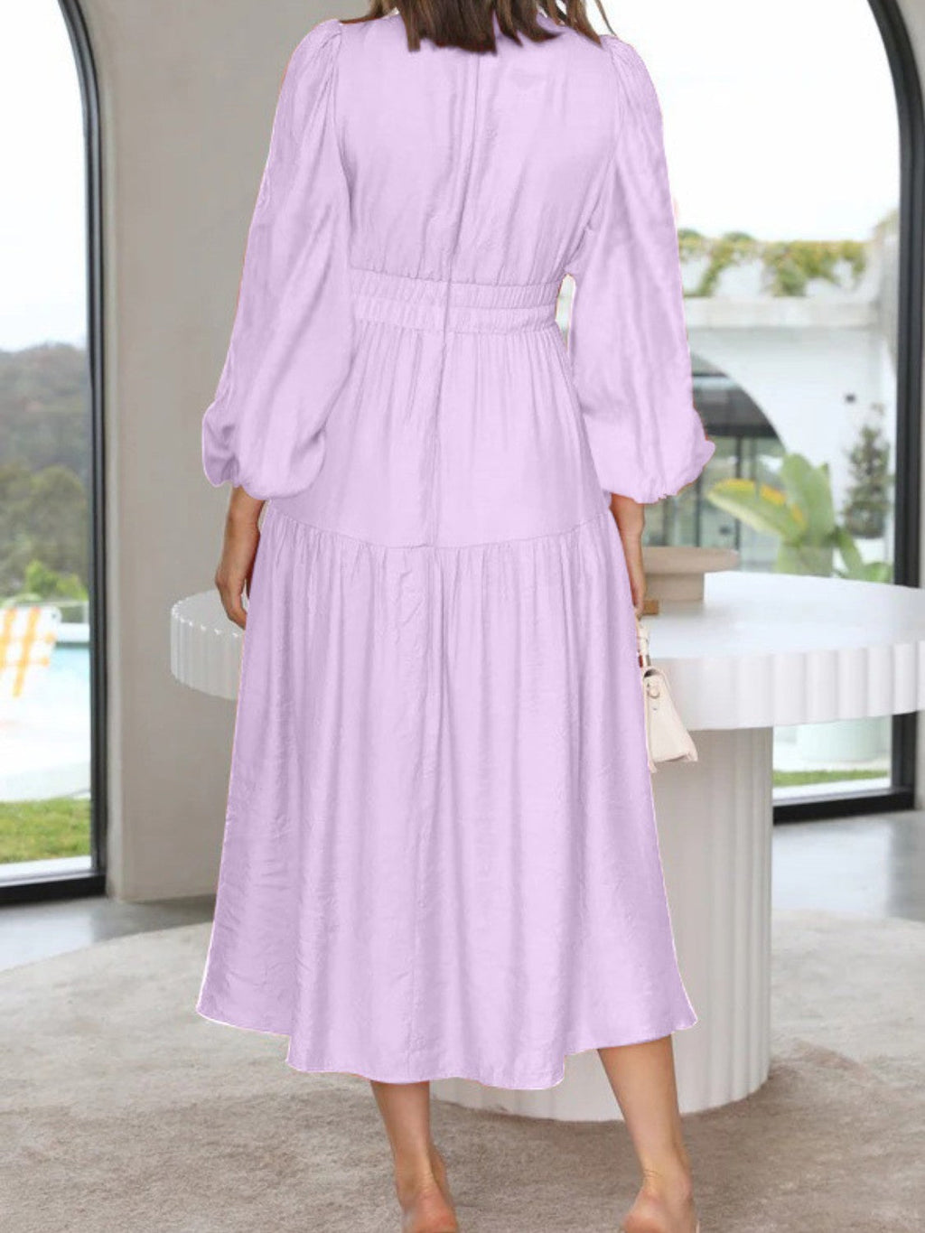 Bohemian Deep V-Neck Maxi Dress with Dramatic Balloon Sleeves