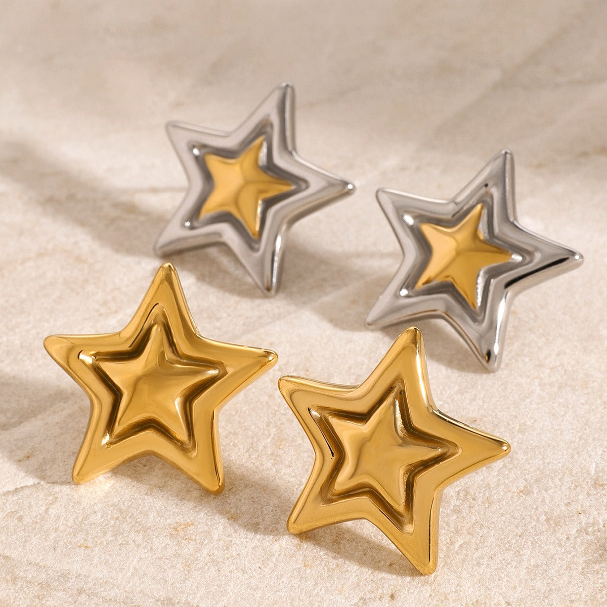 18K gold trendy personality five-pointed star with concave and convex design earrings