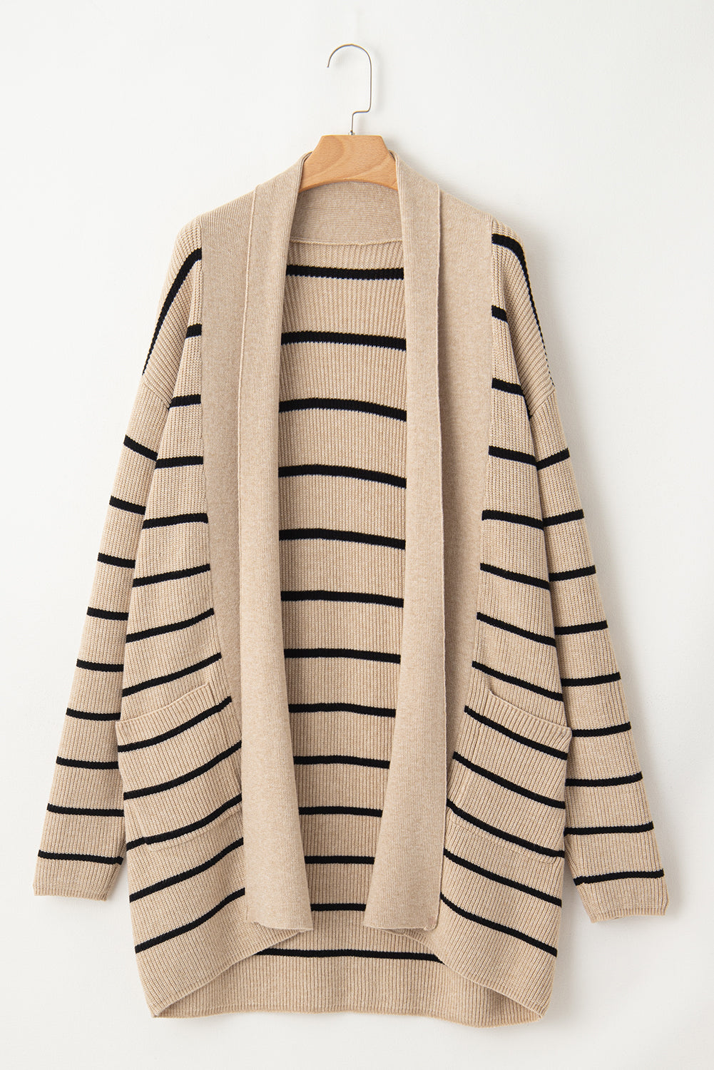Stripe Shawl Neck Pocketed Open Cardigan