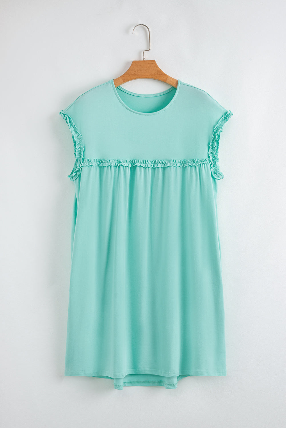 Mint Green Frilled Trim Crewneck Mini Dress | Relaxed Fit