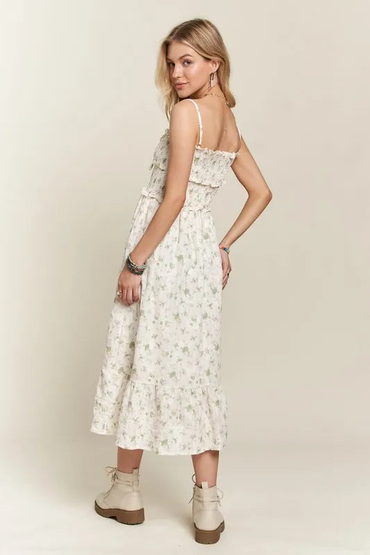 Smocked Floral Sweetheart Neck Cami Summer Dress
