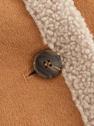 Women’s Fuzzy Collared Long Sleeve Jacket with Button Closure