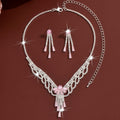 Light Luxury And High-End Rhinestone Bow Lace Earrings And Necklace, Fashionable And Sweet Bridal Wedding Party Jewelry Set