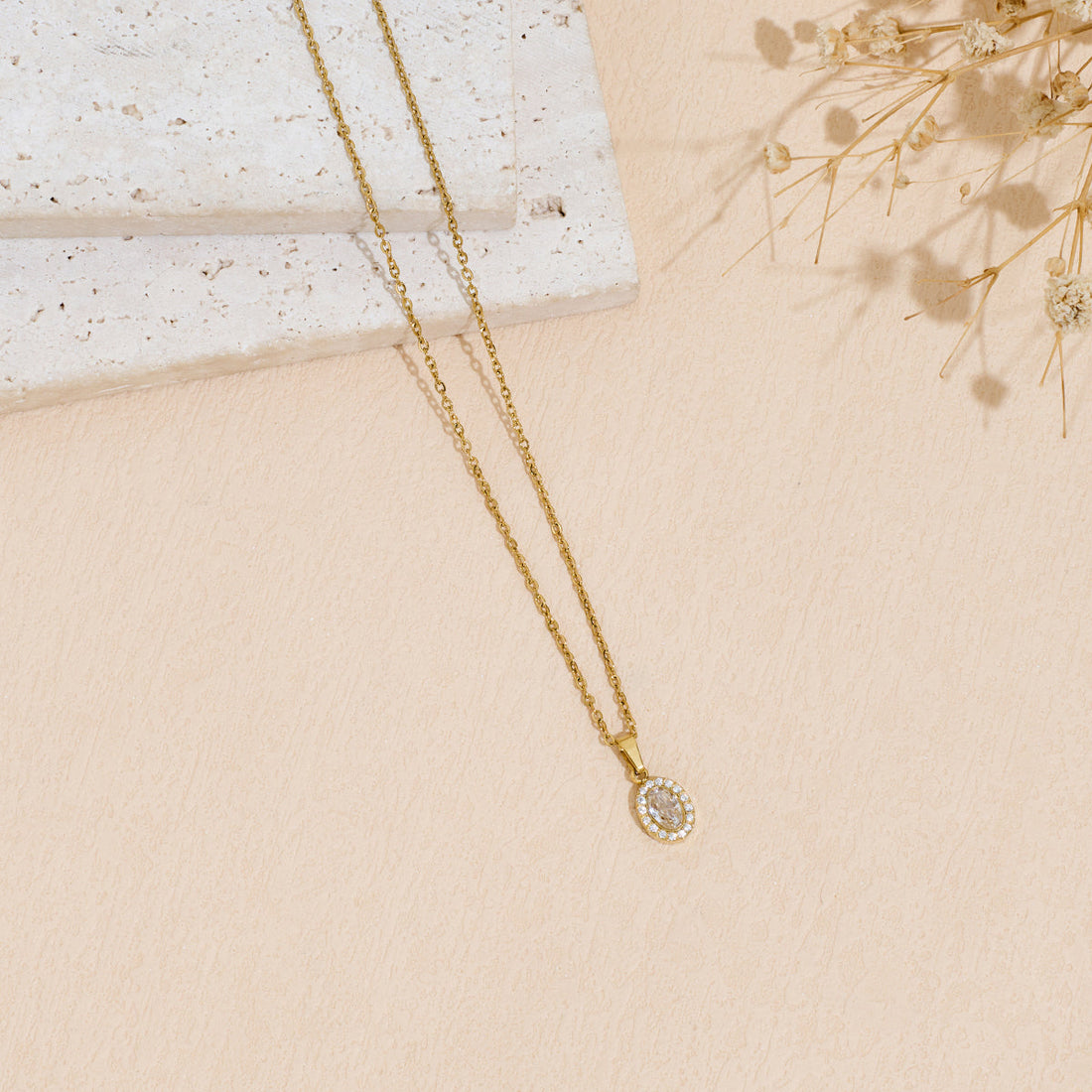 Stainless Steel Pendant Necklace with Dazzling Zircon Inlay