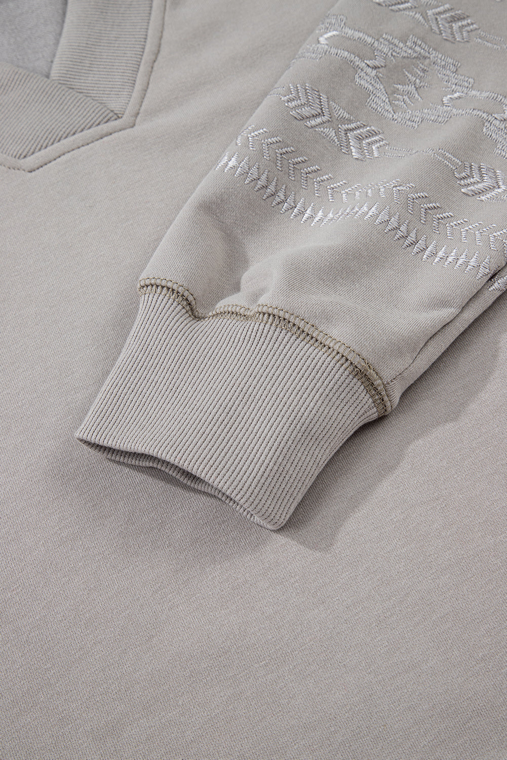 Western Aztec Embroidered Sleeve V-Neck Sweatshirt