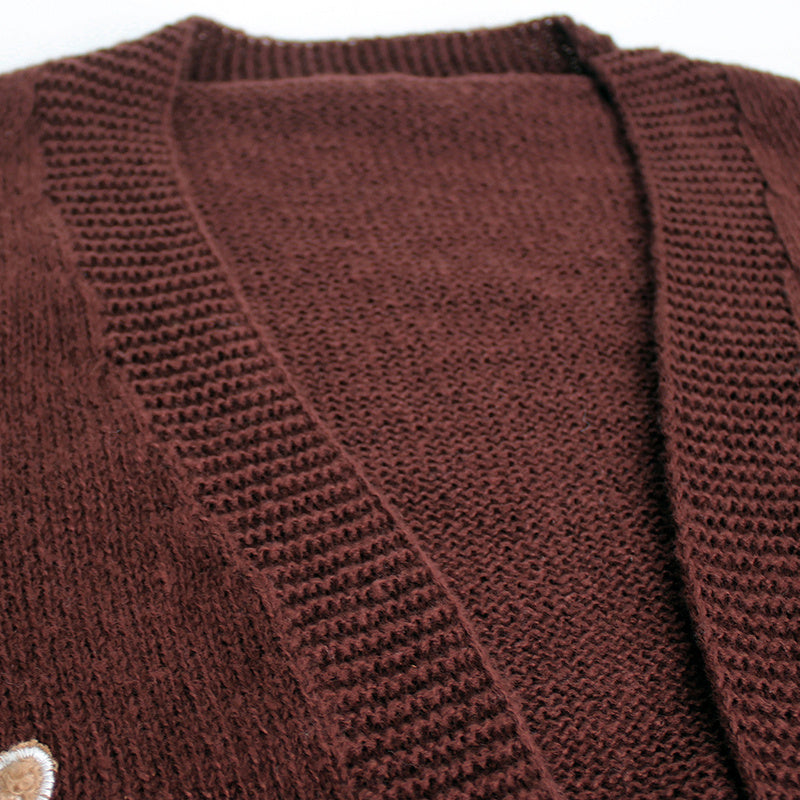 Gingerbread Man Knit Cardigan with Ribbed Cuffs