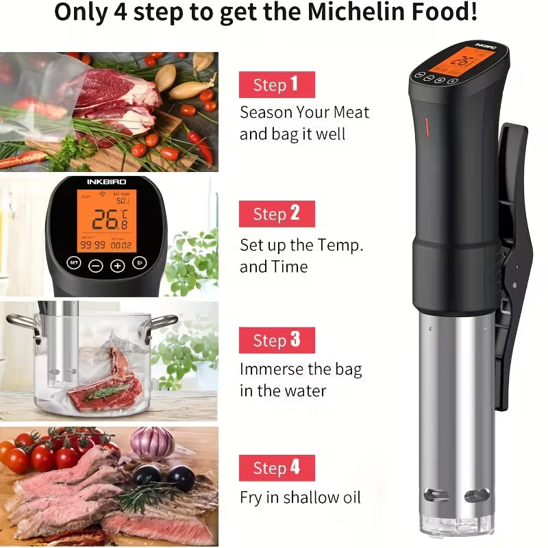 1000W WiFi Sous Vide Cooker with App Control and Timer