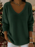 Women’s Plush V-Neck Drop Shoulder Pullover Sweater in Pink - Image 6