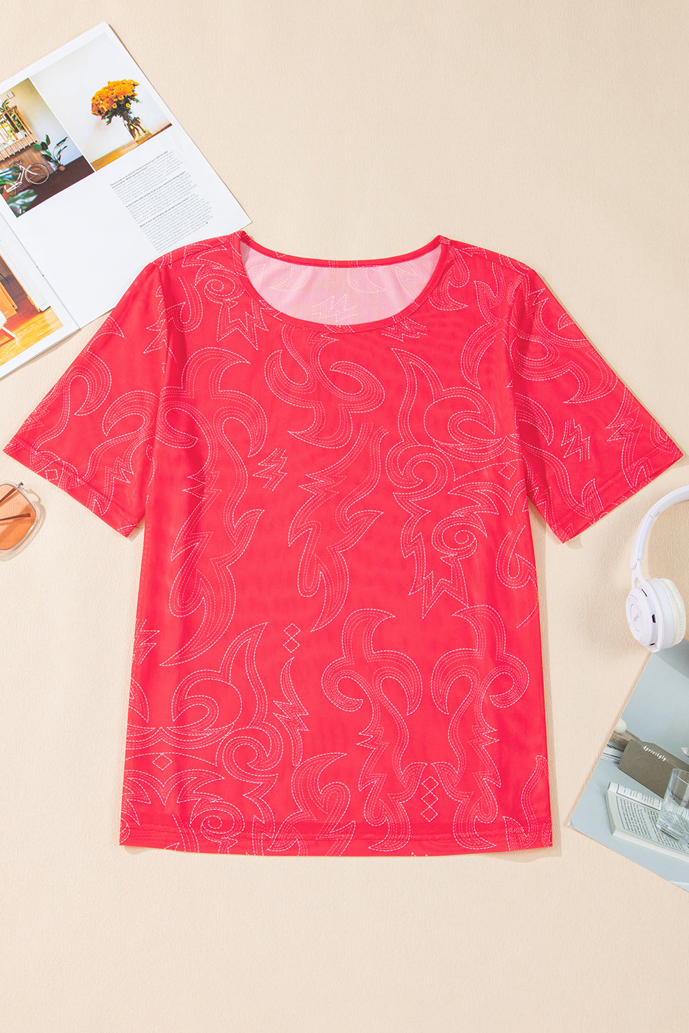 Red Western Girls Mesh T-Shirt | Breathable Kids Tee