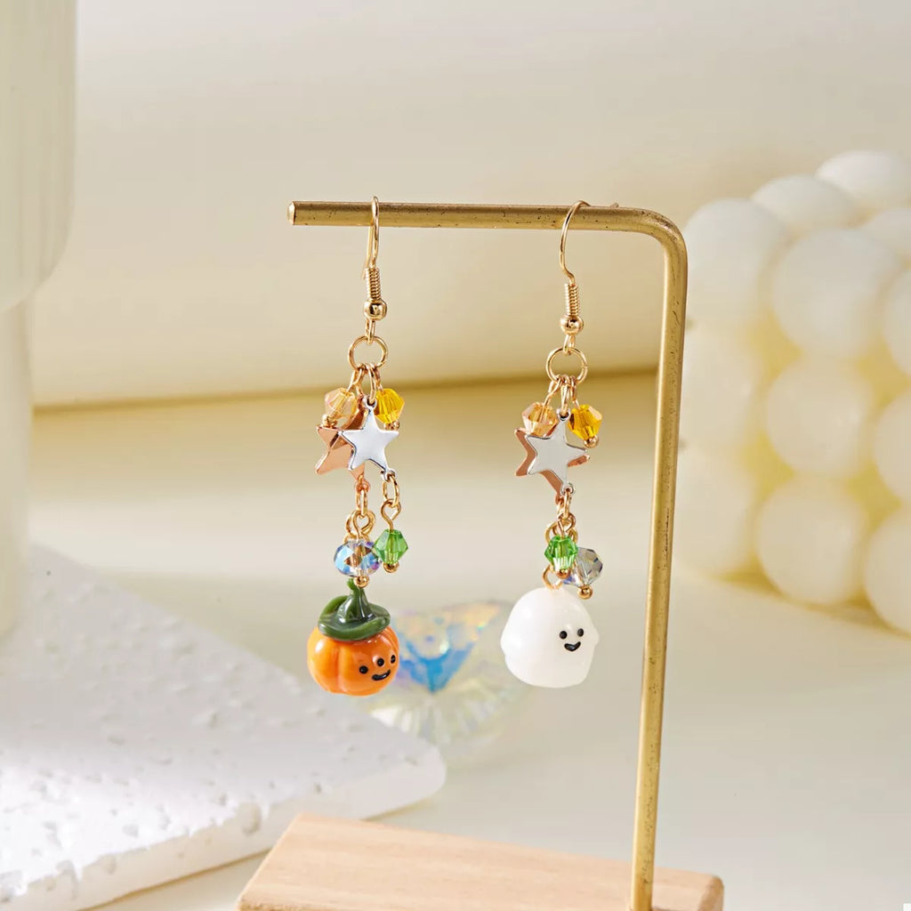 Halloween Asymmetrical Pumpkin Ghost Earrings