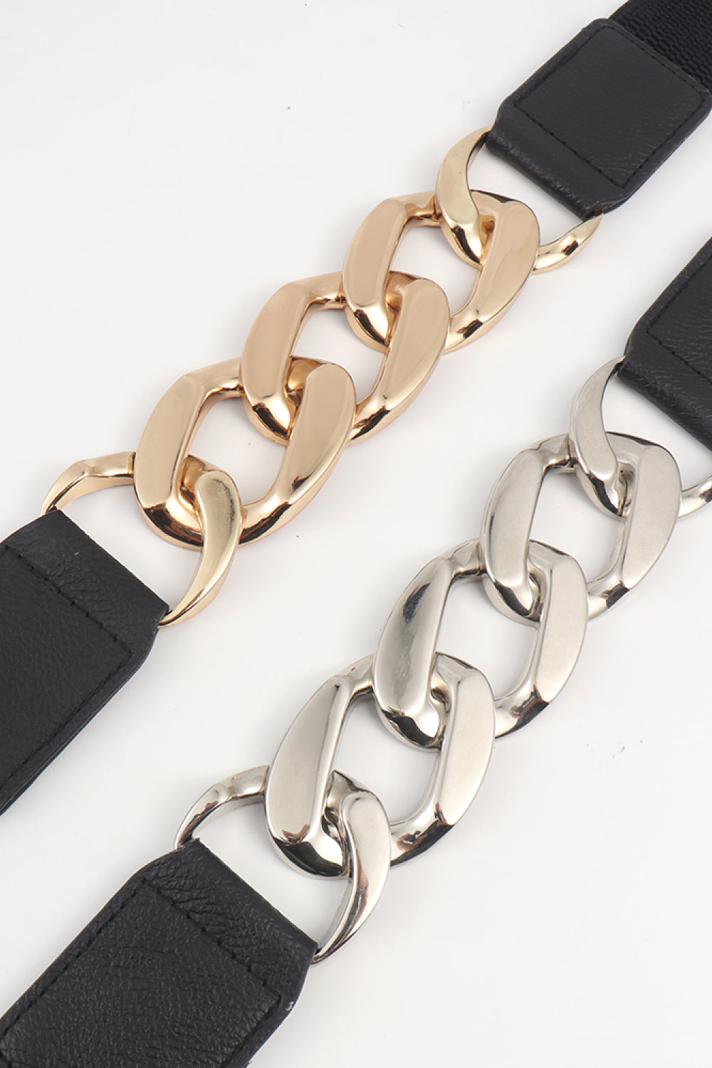 Chain Detail Elastic Belt with Alloy Buckle | PU Leather