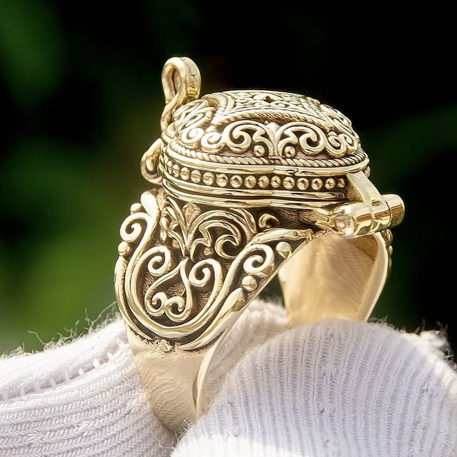Sanjie Cross-Border Men's Hand Accessories Ethnic Style Men's Ring Flip Ring Engraved Floral Jewelry Personalized Trend