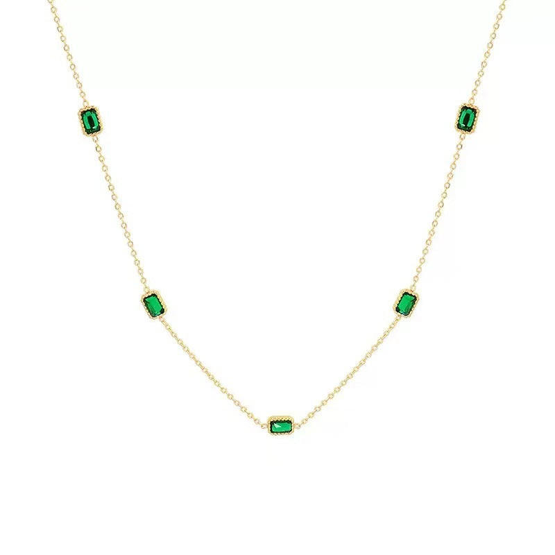 Emerald Sugar-Cube Geometric Pendant Necklace in 18K Gold
