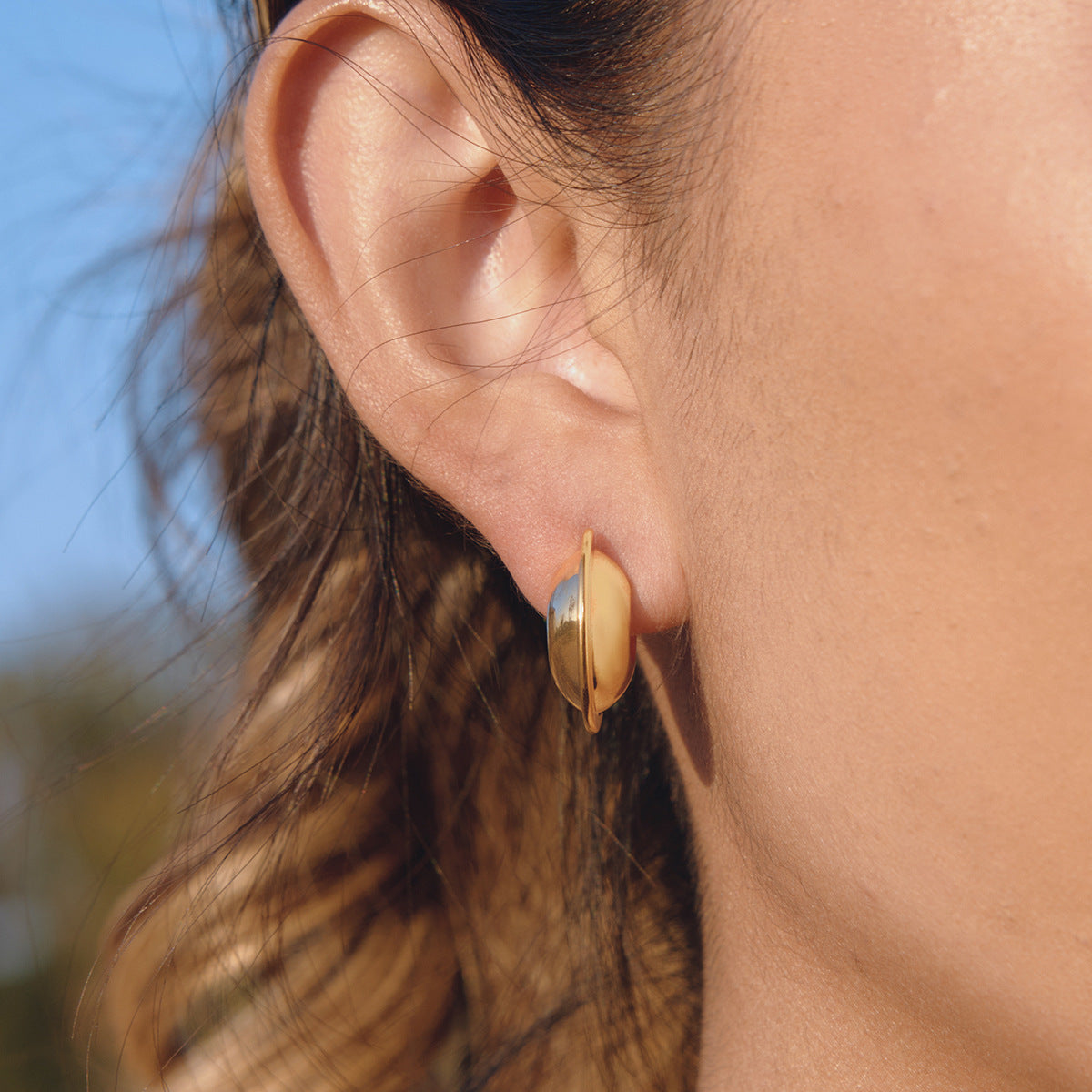 Chunky Stainless Steel C Hoop Earrings Minimalist Polished Jewelry