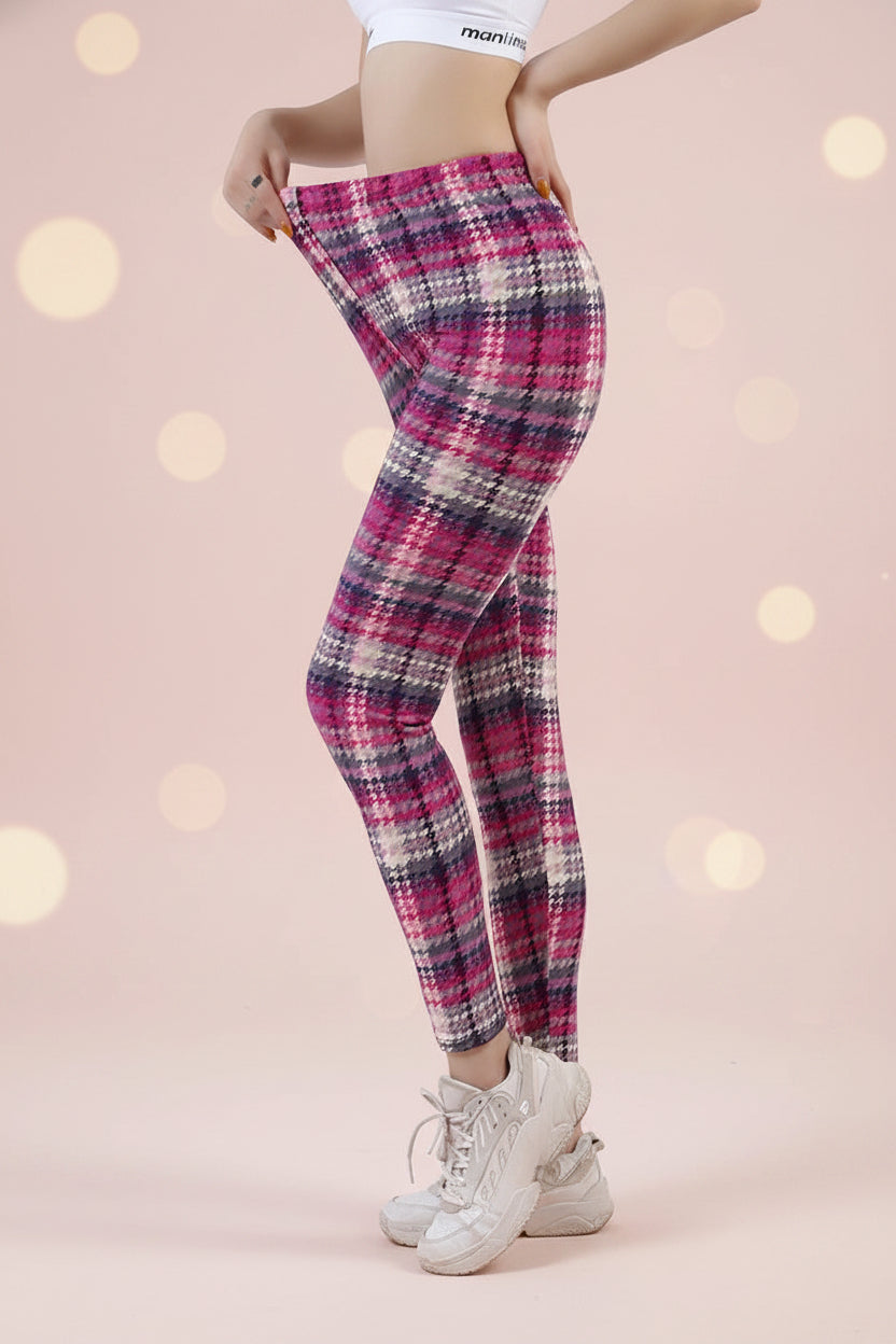 Women’s Plaid Yoga Leggings Mid Waist Push-Up Tapered Pants