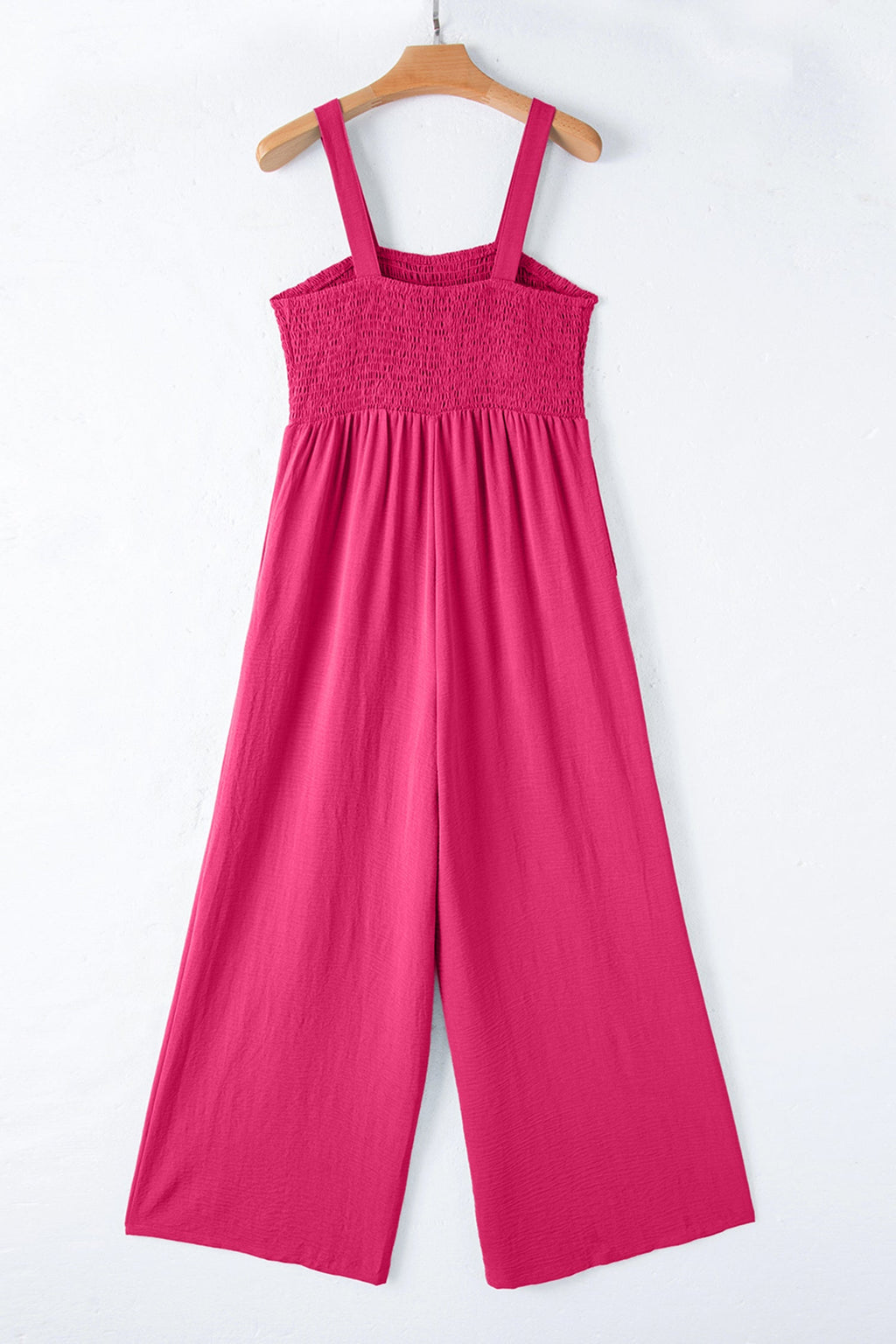 Solid Smocked Square Neck Sleeveless Wide Leg Jumpsuit