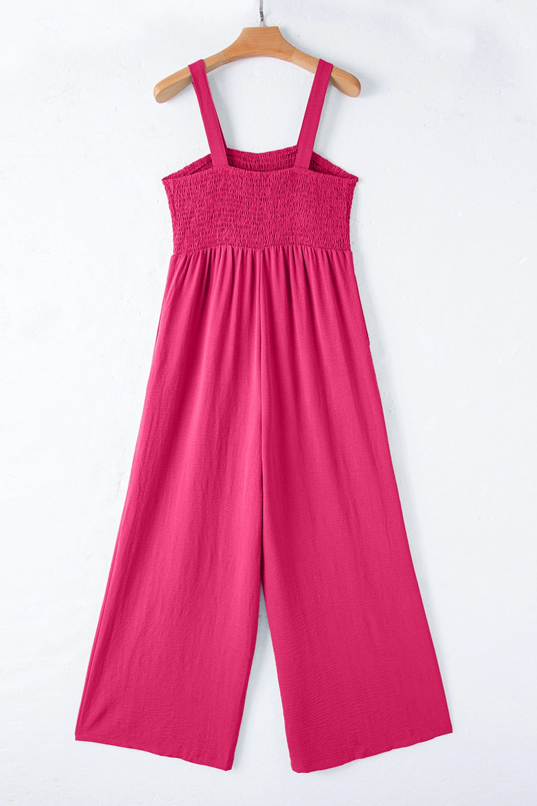 Solid Smocked Square Neck Sleeveless Wide Leg Jumpsuit