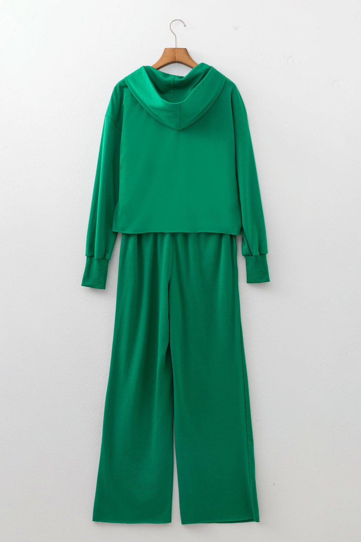 Solid Raw Hem Hoodie & Elastic Waist Pants Set