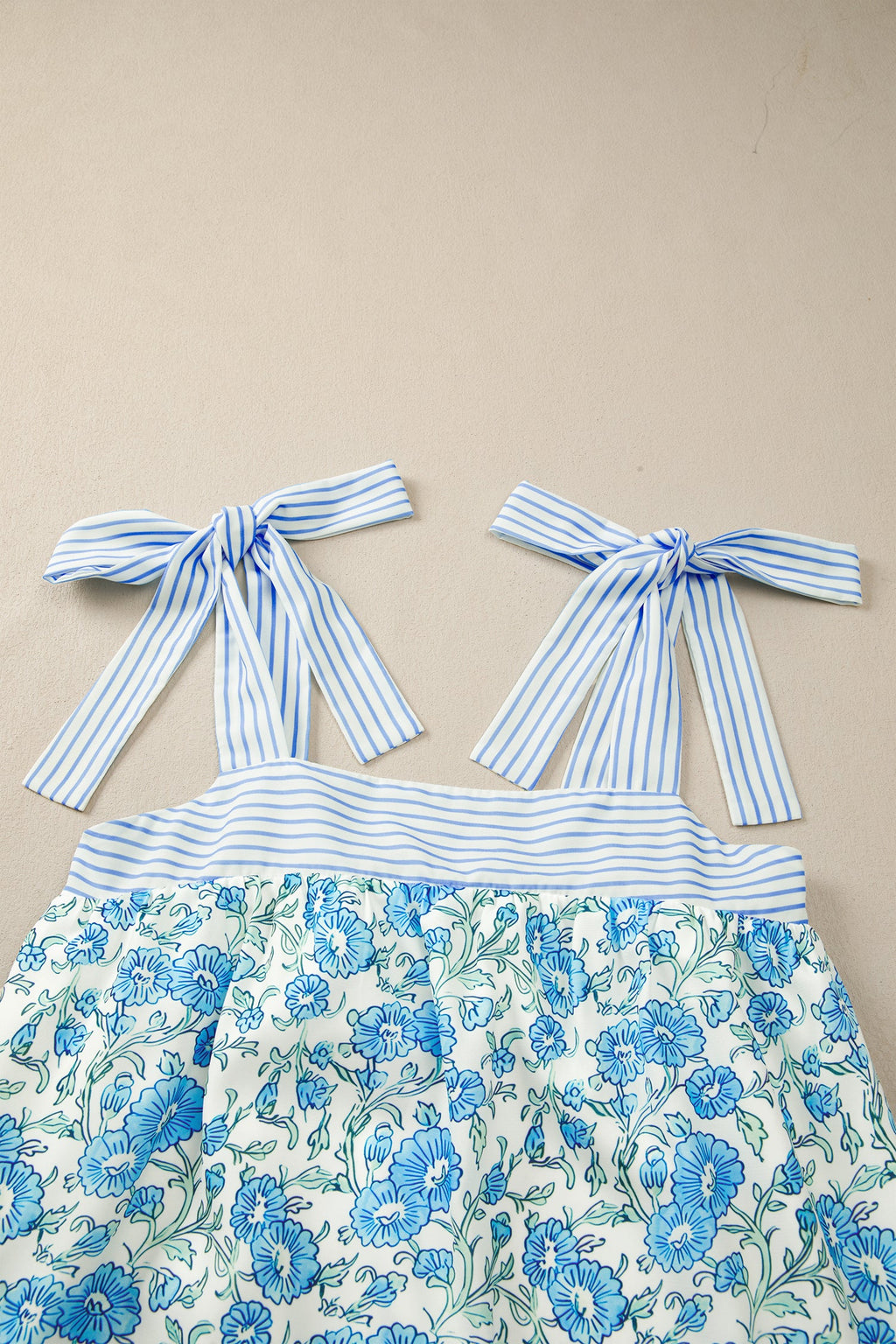 Estelle Knot Straps Floral Print Mini Dress in Blue and White