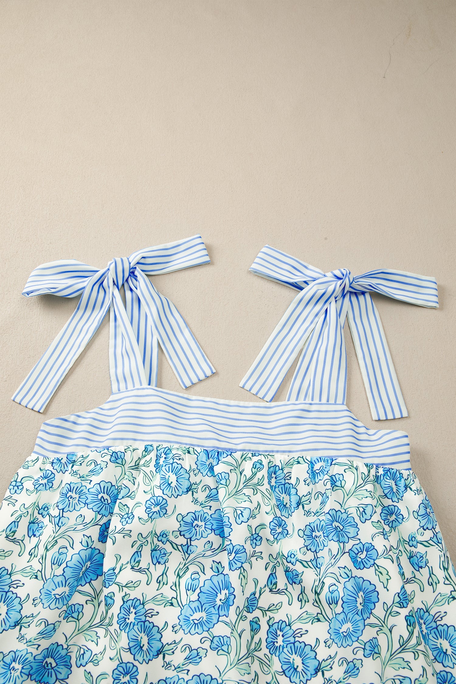 Estelle Knot Straps Floral Print Mini Dress in Blue and White