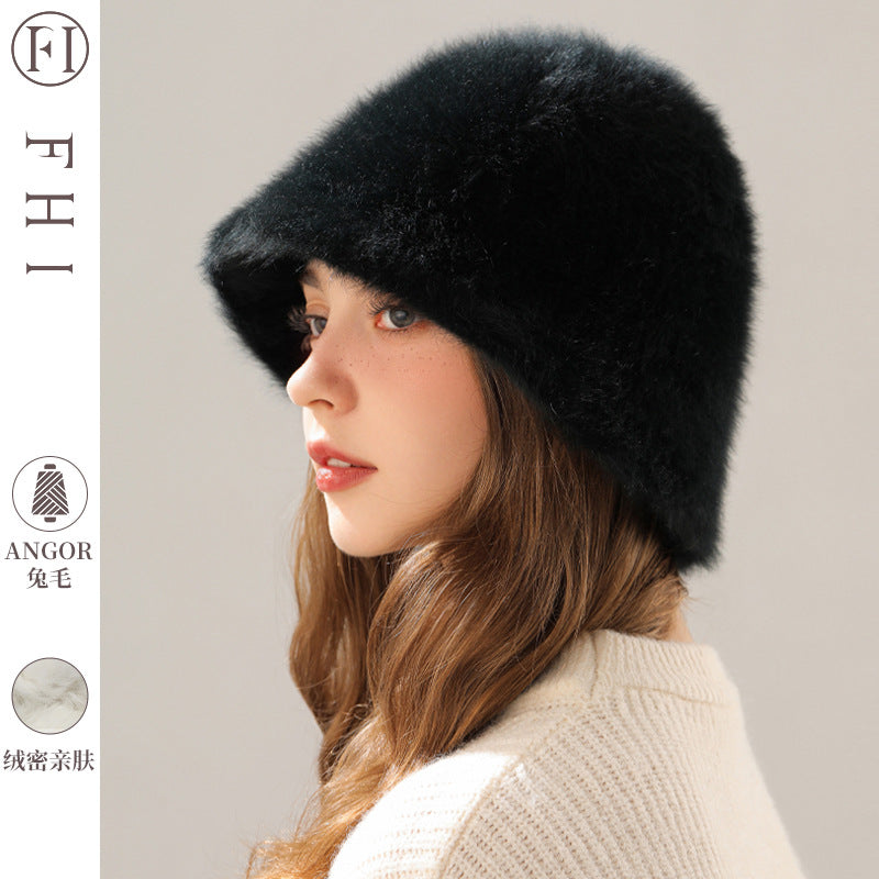 Women's Real Rabbit Plush Winter Bucket Hat for Comfortable Fit - Image 9