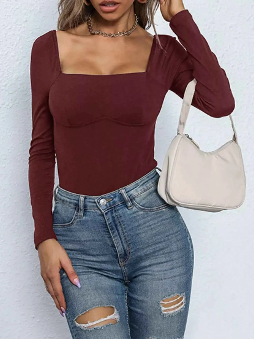 Square Neck Long Sleeve Bodysuit