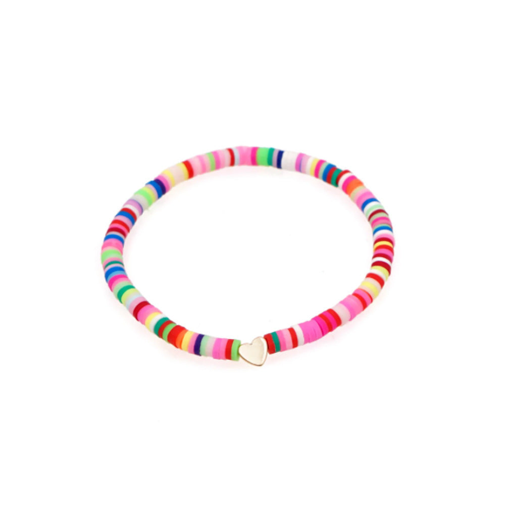 Colorful Heart-Shaped Polymer Clay Beaded Bracelet 7pc Set