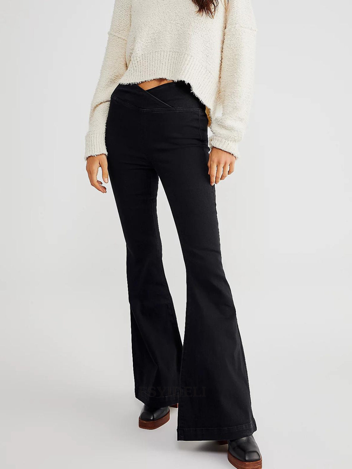 Asymmetric Waist Flare Jeans | High Rise Bohemian Denim