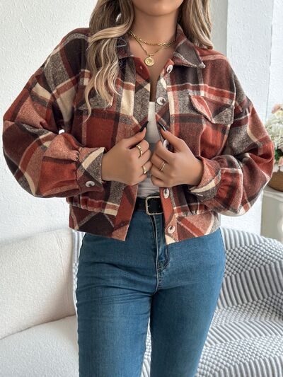 Classic Plaid Long Sleeve Button-Up Jacket for Women