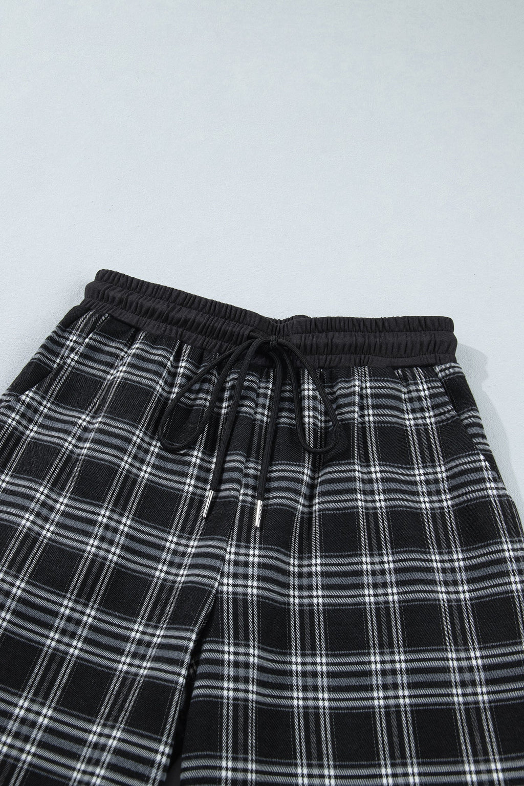 Plaid Frenchy Contrast Drawstring Waist Wide Leg Pants