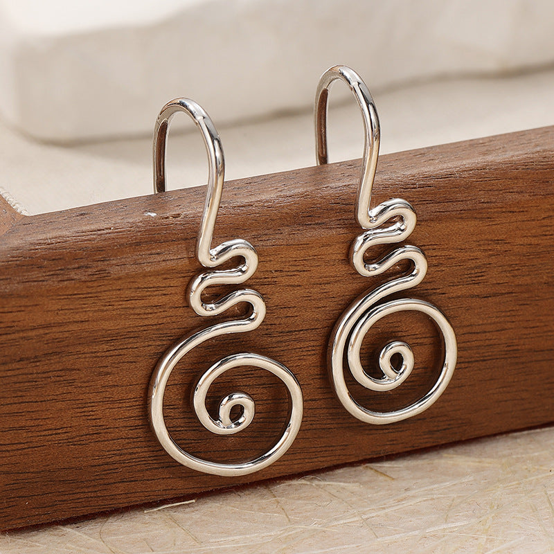 Minimalist Spiral Drop Earrings Silver Tone Brass Women Artistic Daily Casual Fashion Jewelry Elegant Lightweight