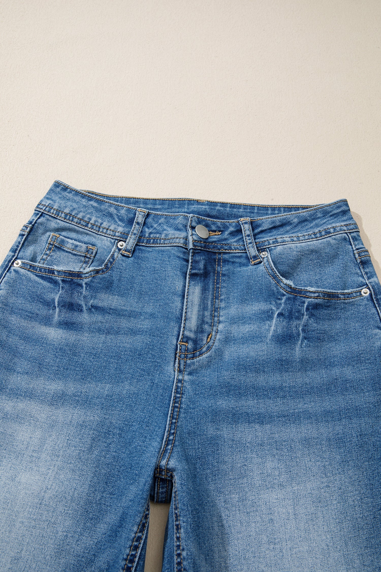 Acid Wash Denim Straight Leg Jeans in Blue