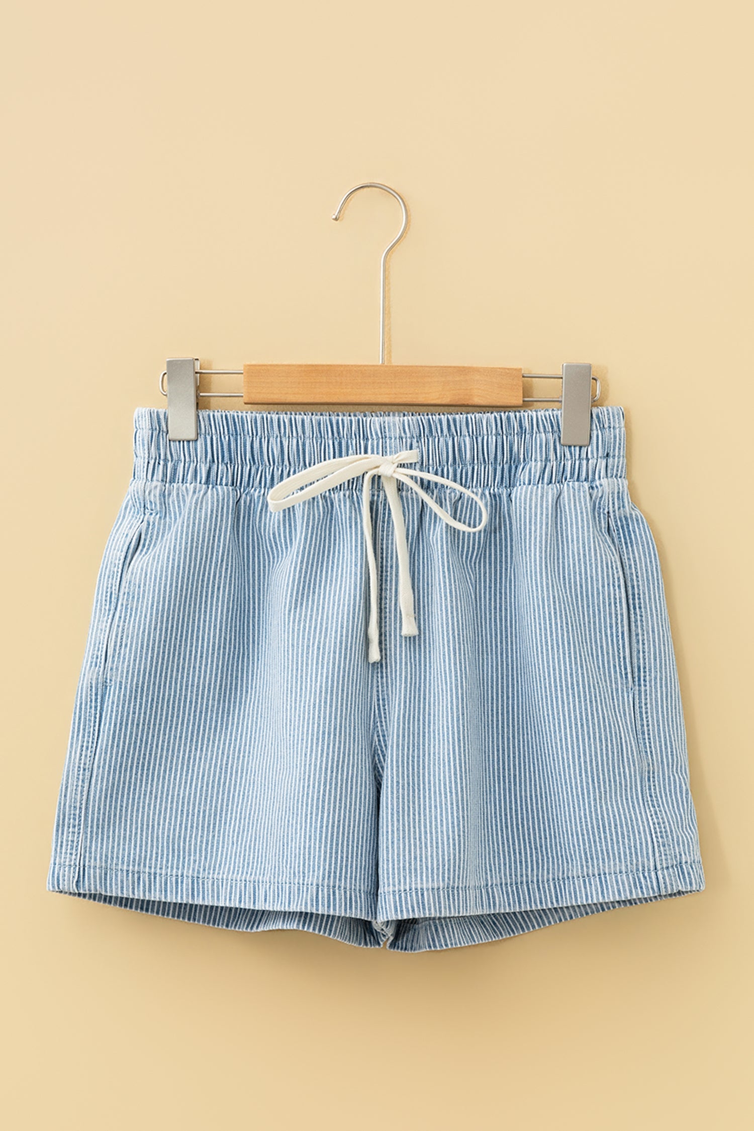 Stripe Drawstring Elastic Waist Casual Denim Shorts