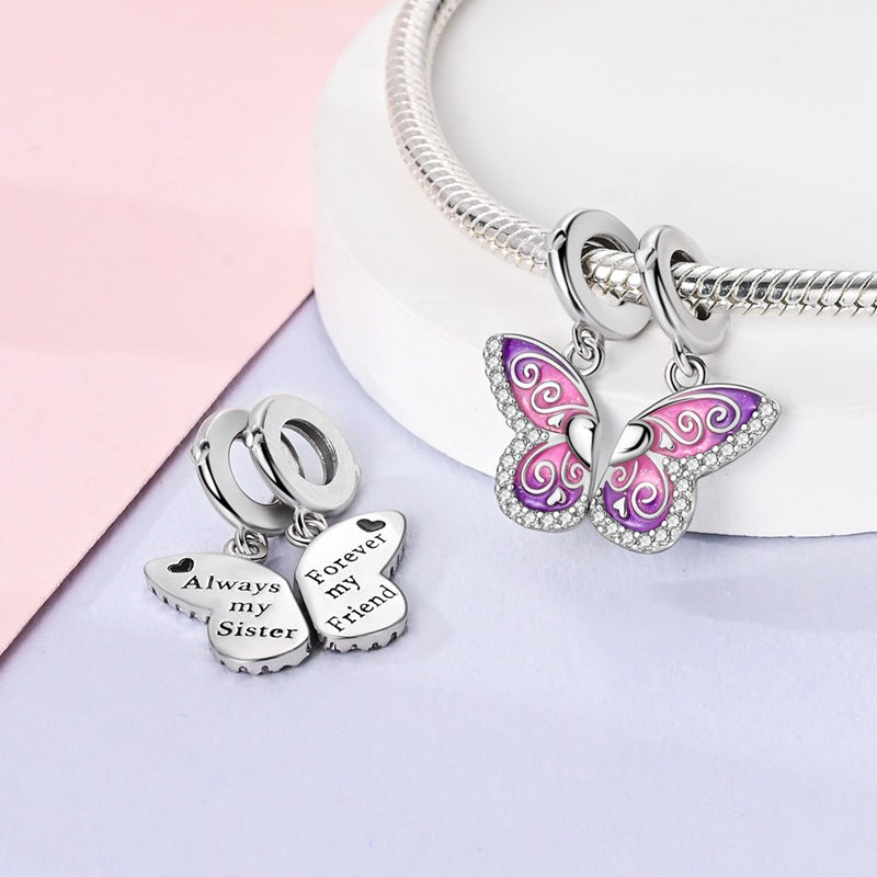 Sisterhood Friendship Heart Pendant Necklace, Silverplated Charm