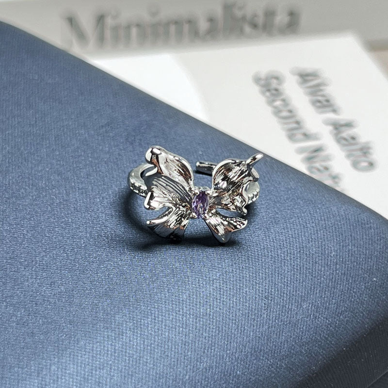 Purple Fire Rhinestone Open Ring Adjustable Designer Band