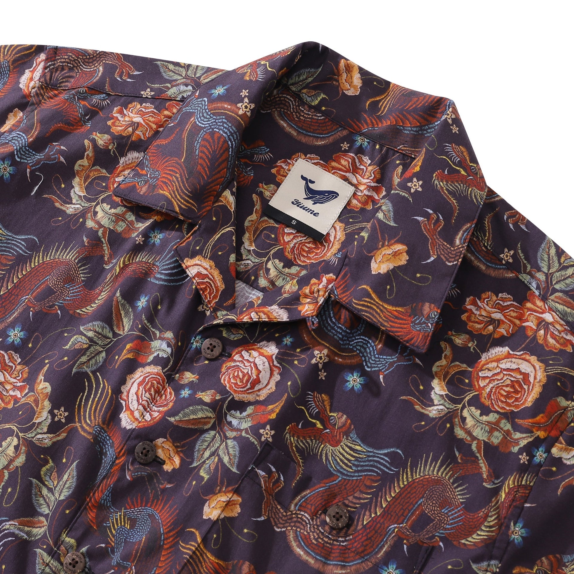 Men's Embroidered Style Dragon Hawaiian Camp Collar Shirt