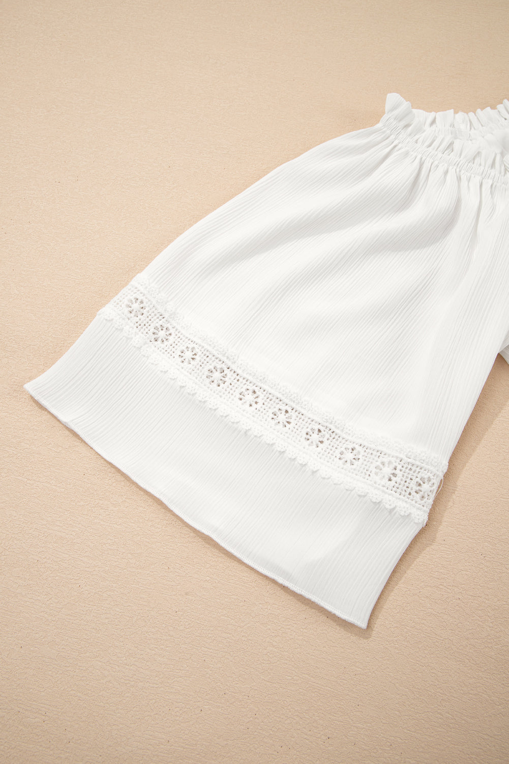 White Frilly Off-Shoulder Lace Blouse with Textured Sleeves