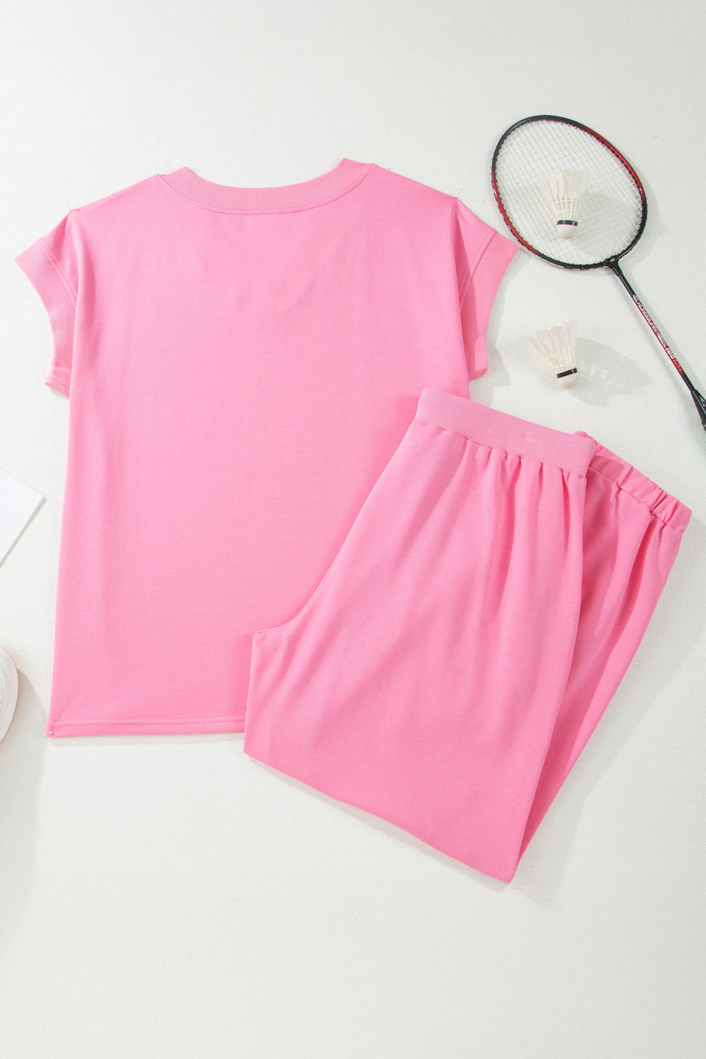 Solid V-Neck Tee and Drawstring Pants Loungewear Set