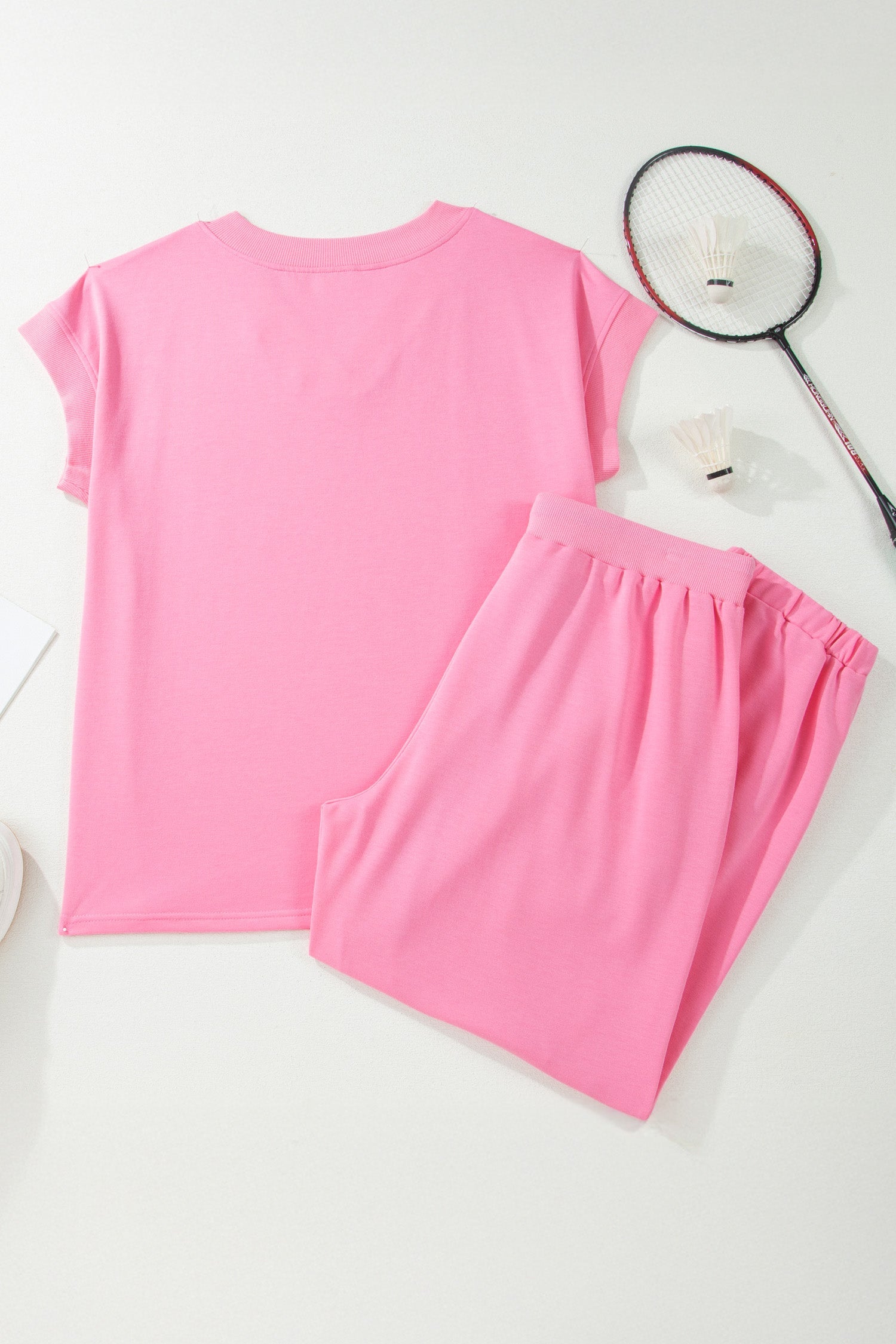 Solid V-Neck Tee and Drawstring Pants Loungewear Set