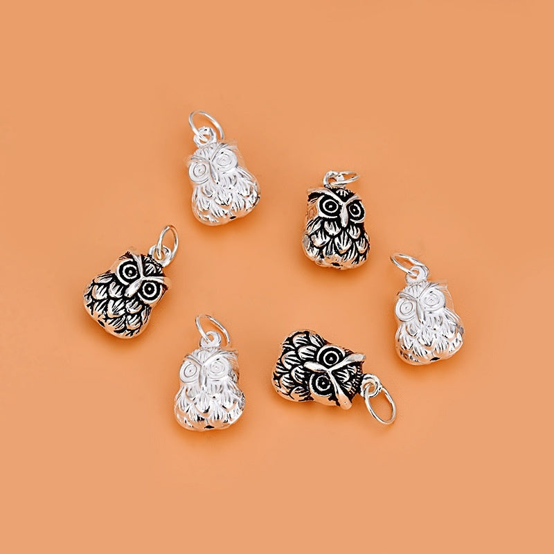 Detailed Sterling Silver owl pendant with oxidized Thai silver finish