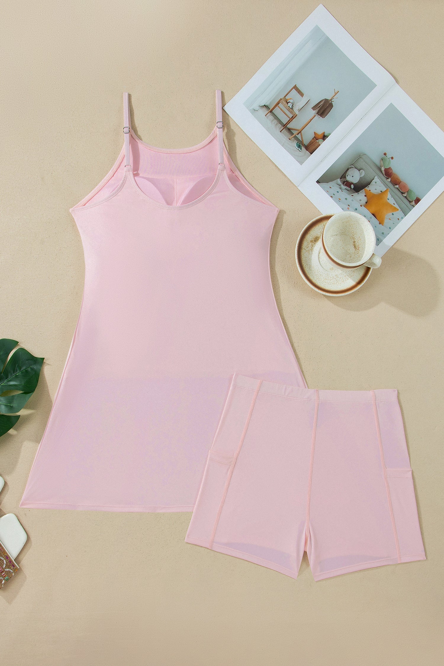 Women's Solid Tunic Tank Dress & Athletic Shorts Two-Piece Set