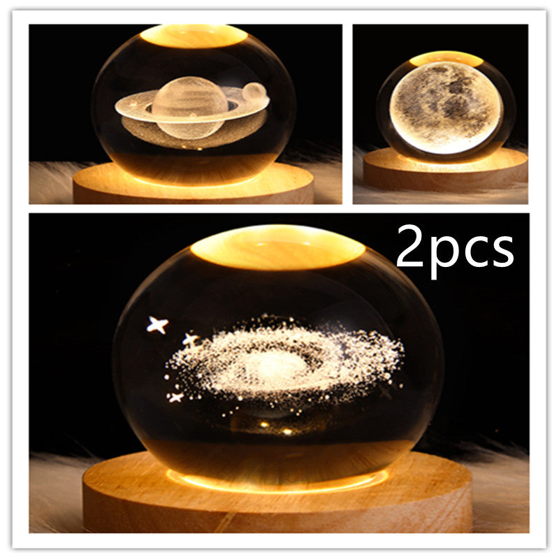 3D Galaxy Crystal Ball LED Night Light Planet Lamp Home Decor