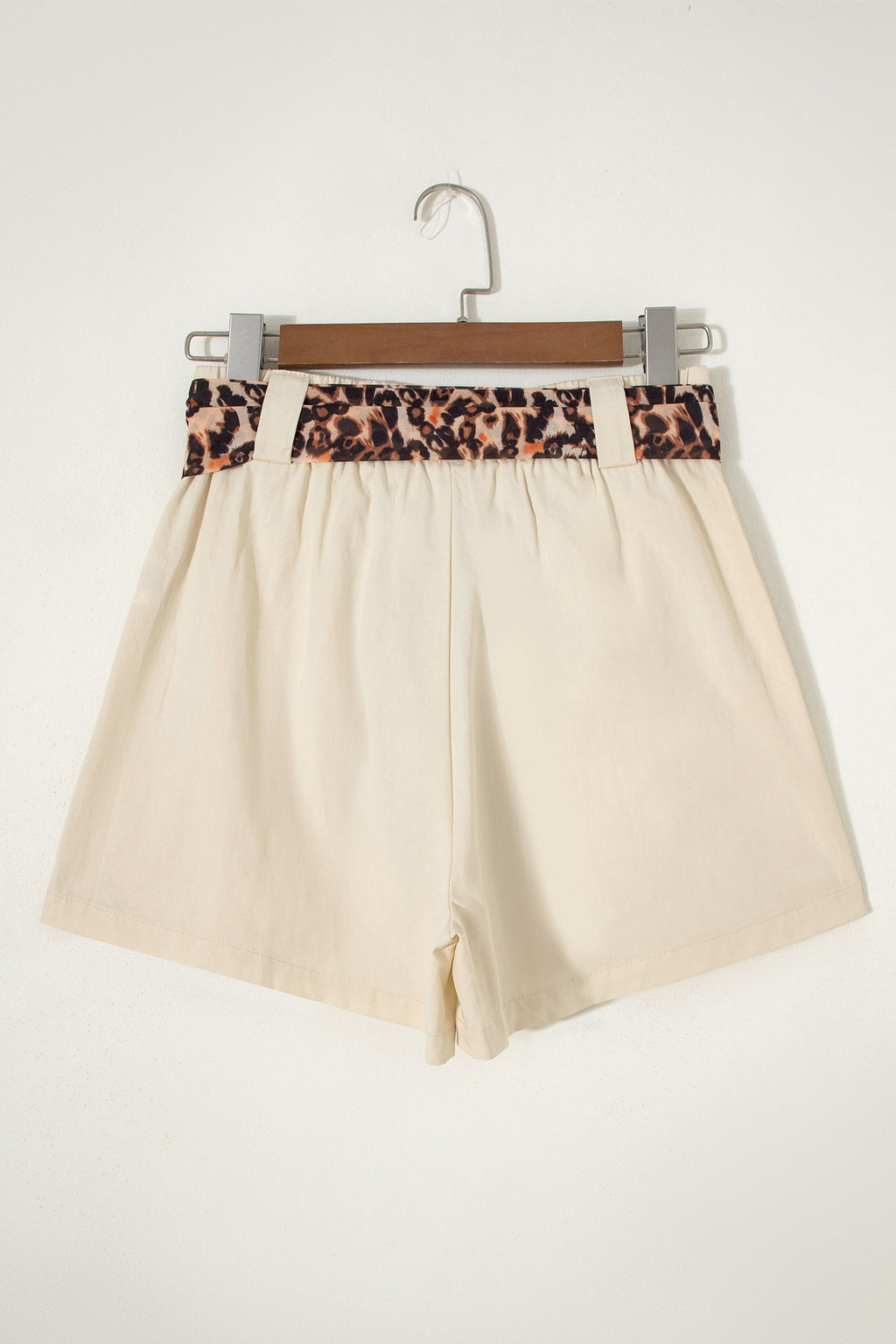 Ariel Pleated Wide Leg Shorts in Beige with Leopard Sash Belt